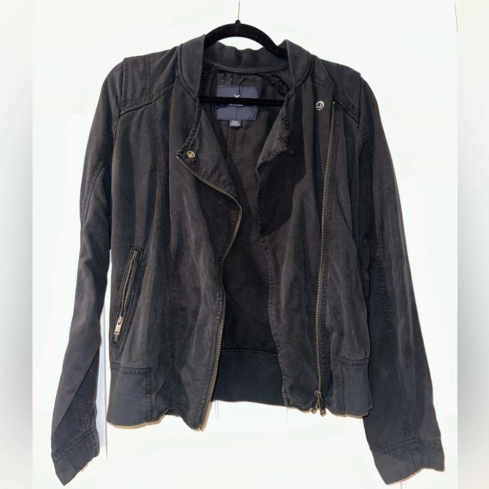 Black American Eagle Utility Asymmetrical Zip Military Jacket - Picture 3 of 6